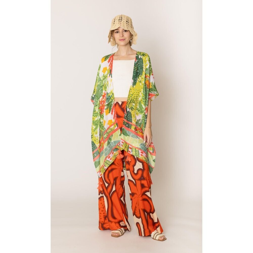 DIONA J FLORAL PRINT KIMONO ONE SIZE COLOR GREEN